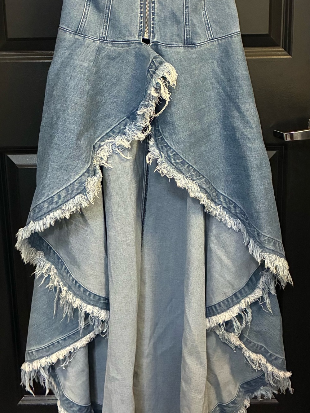 Never Worn AKIRA Light Blue Denim Bustier Jumpsuit with Frayed Front Slit - Picture 3 of 5